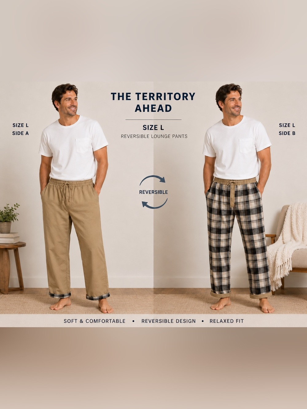 The Territory Ahead Reversible 100%cotton Casual Pants Men’s/Tan Relaxed Fit/L